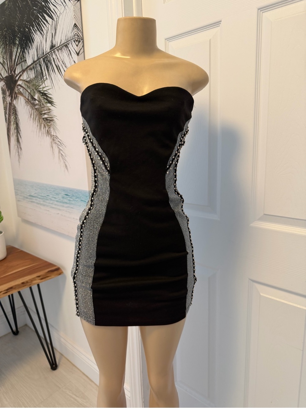 Forever 21 Black Strapless Mini Dress with Silver Side Panels